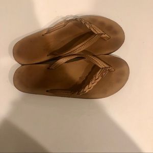 Rainbow braided sandals tan